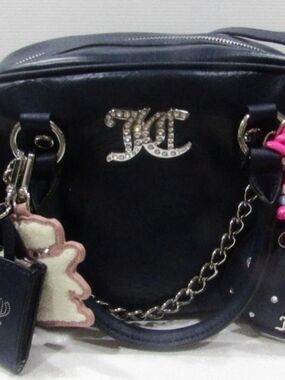 Regal Blue 💙Juicy Couture Black Chain-Accent Crossbody Bag with Rhinestone Logo